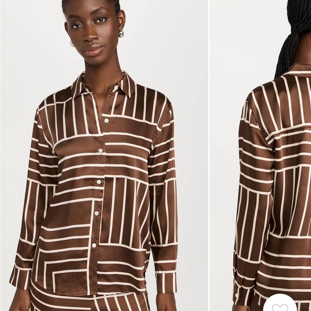 Rails Elias Blouse Brown Line Art - Brown and White Geometric Button Down